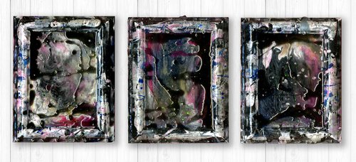 Secret Thoughts 2 - Set of 3 Framed Mixed Media Abstract paintings by Kathy Morton Stanion by Kathy Morton Stanion