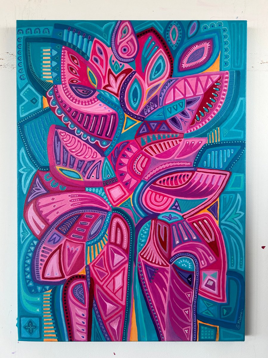 Abstract Acrylic Painting By Samantha Malone, 20 X 28", Connecting Stories, Original Artwork