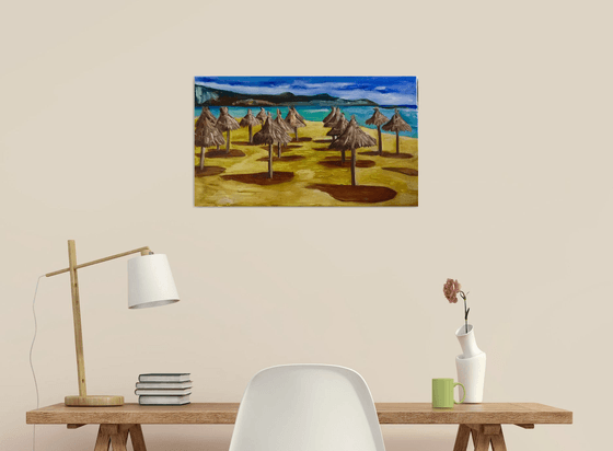 Tenerife Playa De La  Vista cloudy day at  the beach, OIL  MODERN landscape  painting OFFICE DECOR