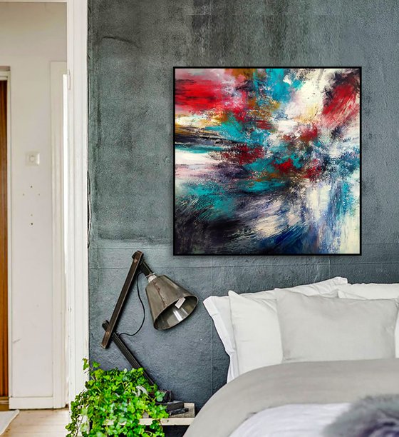 RAINBOW MEMORIES 100x100cm Abstract Textured Painting