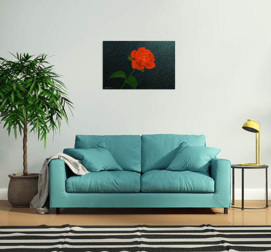 Diamond Rain - Red Rose in Rain abstract painting; home, office decor; gift idea