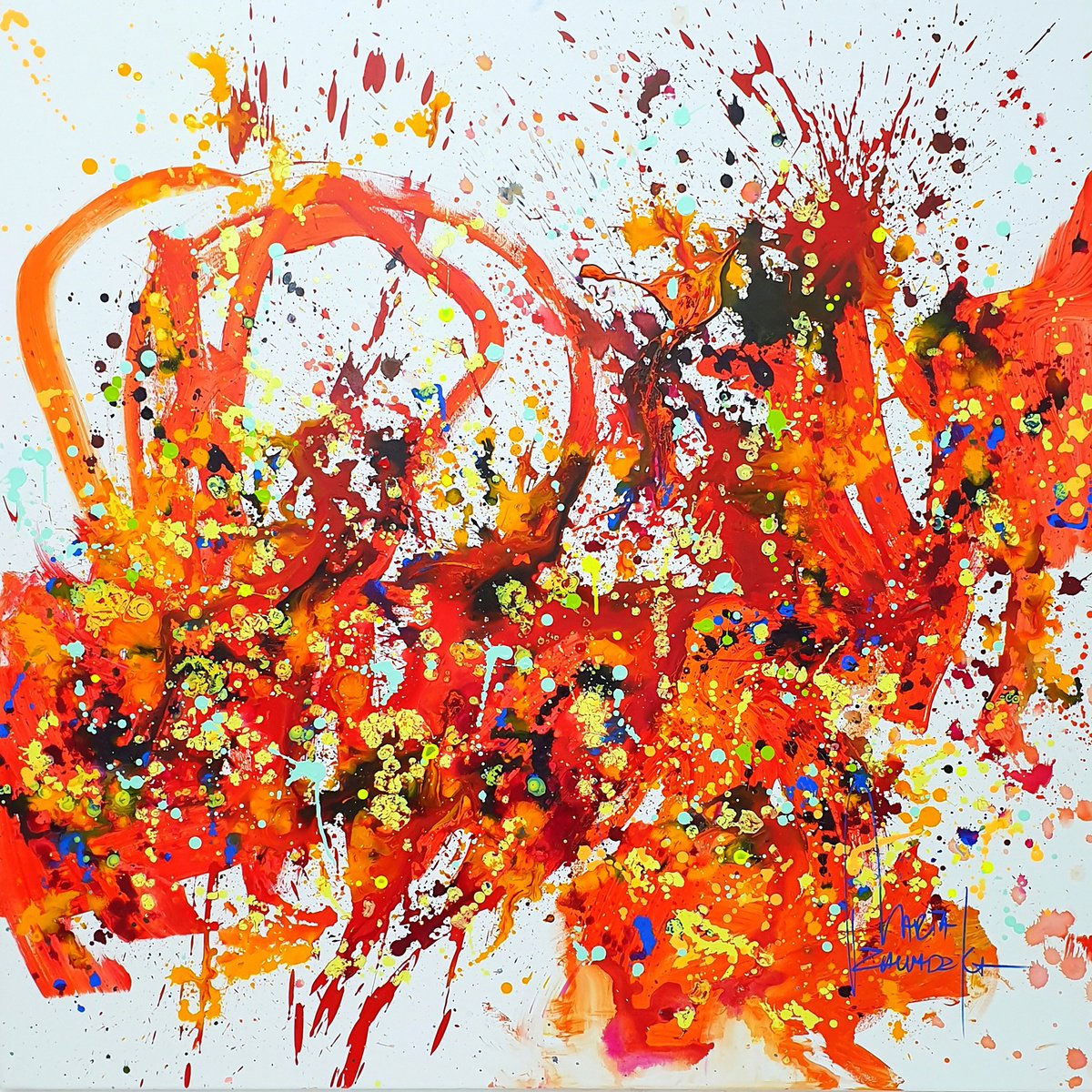 Abstract Acrylic Painting By Marta Zawadzka, 47 X 47", The Dance Of Autumn, Original Artwork