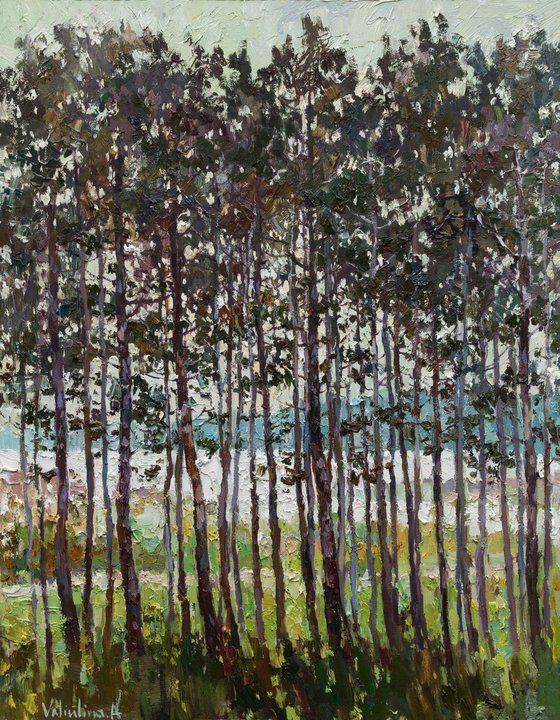 Pine forest Original oil painting FREE SHIPPING