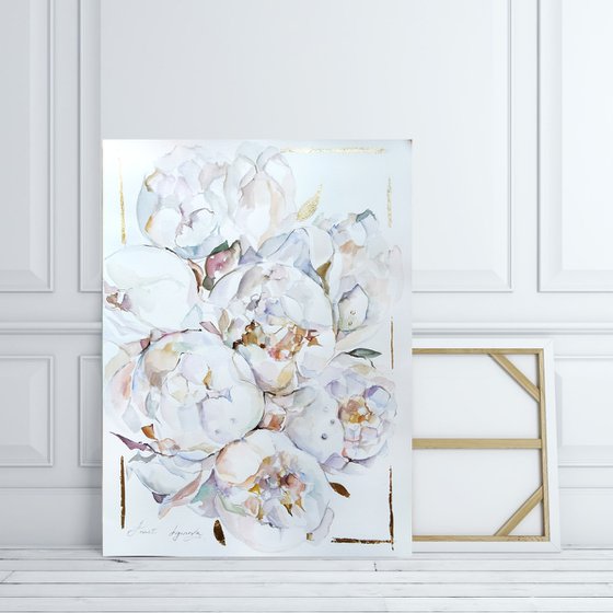 Peonies wall art, Floral painting on paper- Peonies Original Art