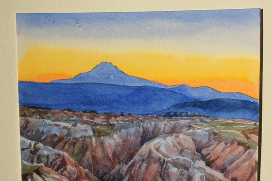 Cappadocia landscape painting watercolour Erciyes Mountain wall art Turkey Gift