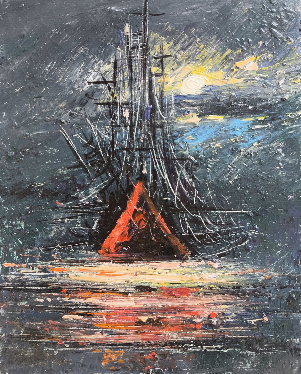 Impressionistic Landscape Oil Painting By Narek Qochunc, 6 X 8", Maritime Mystery, Original Artwork