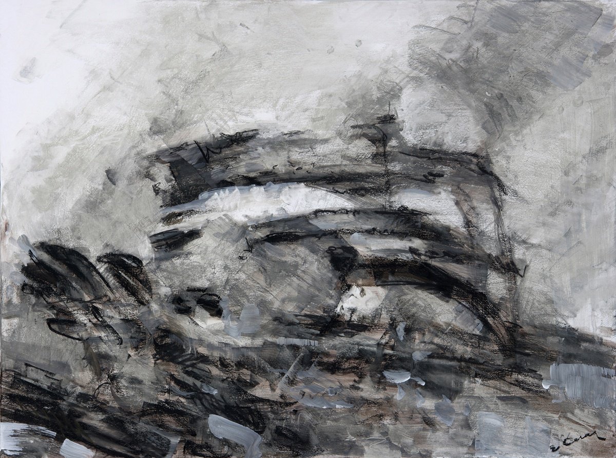 Expressive Abstract Charcoal Drawing By Eugene Segal, 30 X 22, Other Reality, Original Artwork