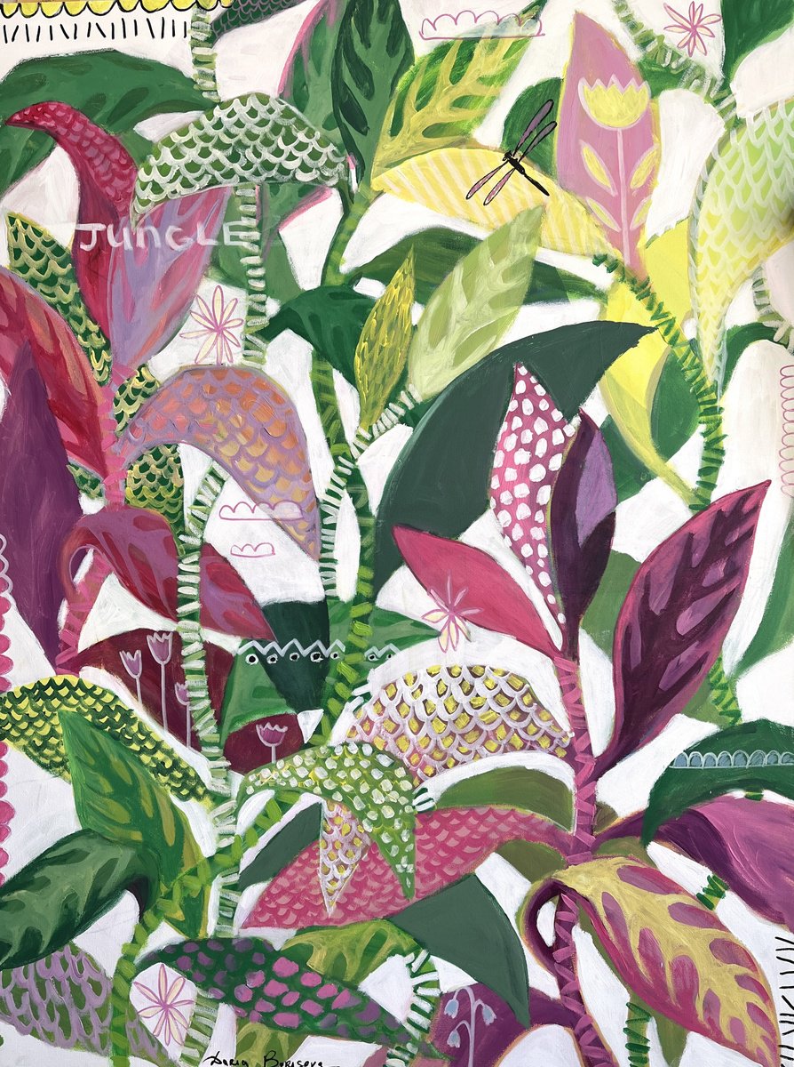 Expressive Botanical Acrylic Painting By Daria Borisova, 36 X 48, - Synergy - ?, Original Artwork