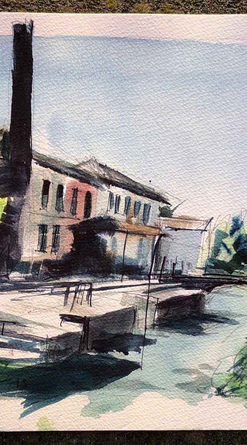 La fabbrica sul Naviglio - 23 x 30 by Antonio Pintér