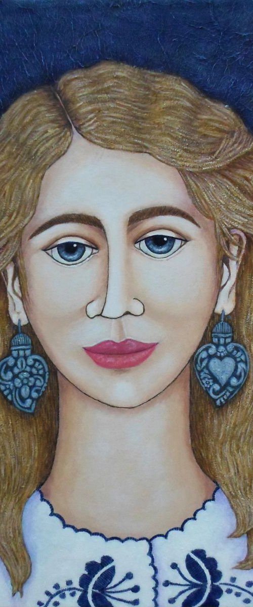 Woman with silver earrings by Madalena  Lobao-Tello