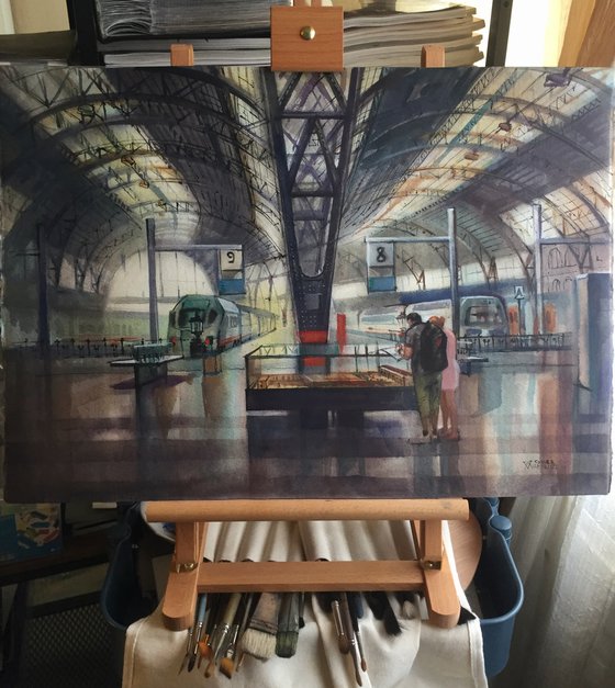 Train station painting. Barcelona Station.