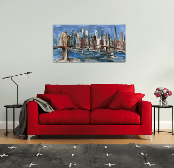 Brooklyn bridge, abstract impressionist painting 70x135cm