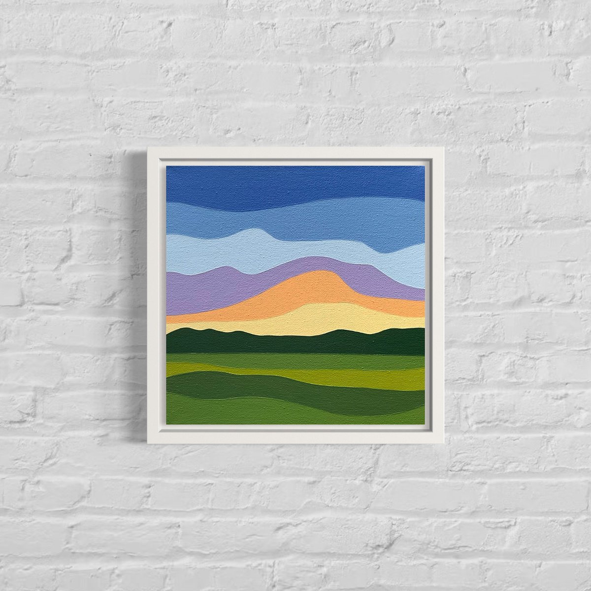 Abstract Landscape Acrylic Painting By Zoe Hattersley, 8 X 8", Sunrise Over The Fields, Original Artwork