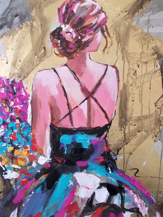 Hold This Moment -woman  acrylic mixed media  painting on canvas-Ballerina painting