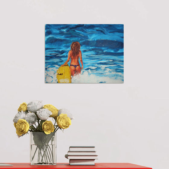 Surfer Girl / Sea summer gift sea swimming /  ORIGINAL PAINTING