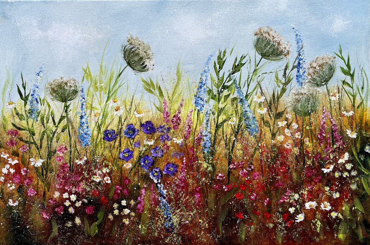 Impressionistic Botanical Oil Painting By Tanja Frost, 24 X 16", Summer Elegance, Original Artwork