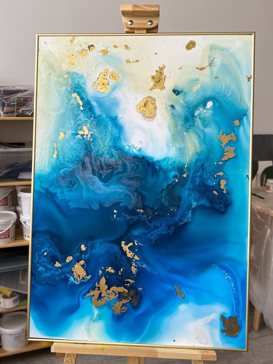 Abstract Ocean Gold 70x100