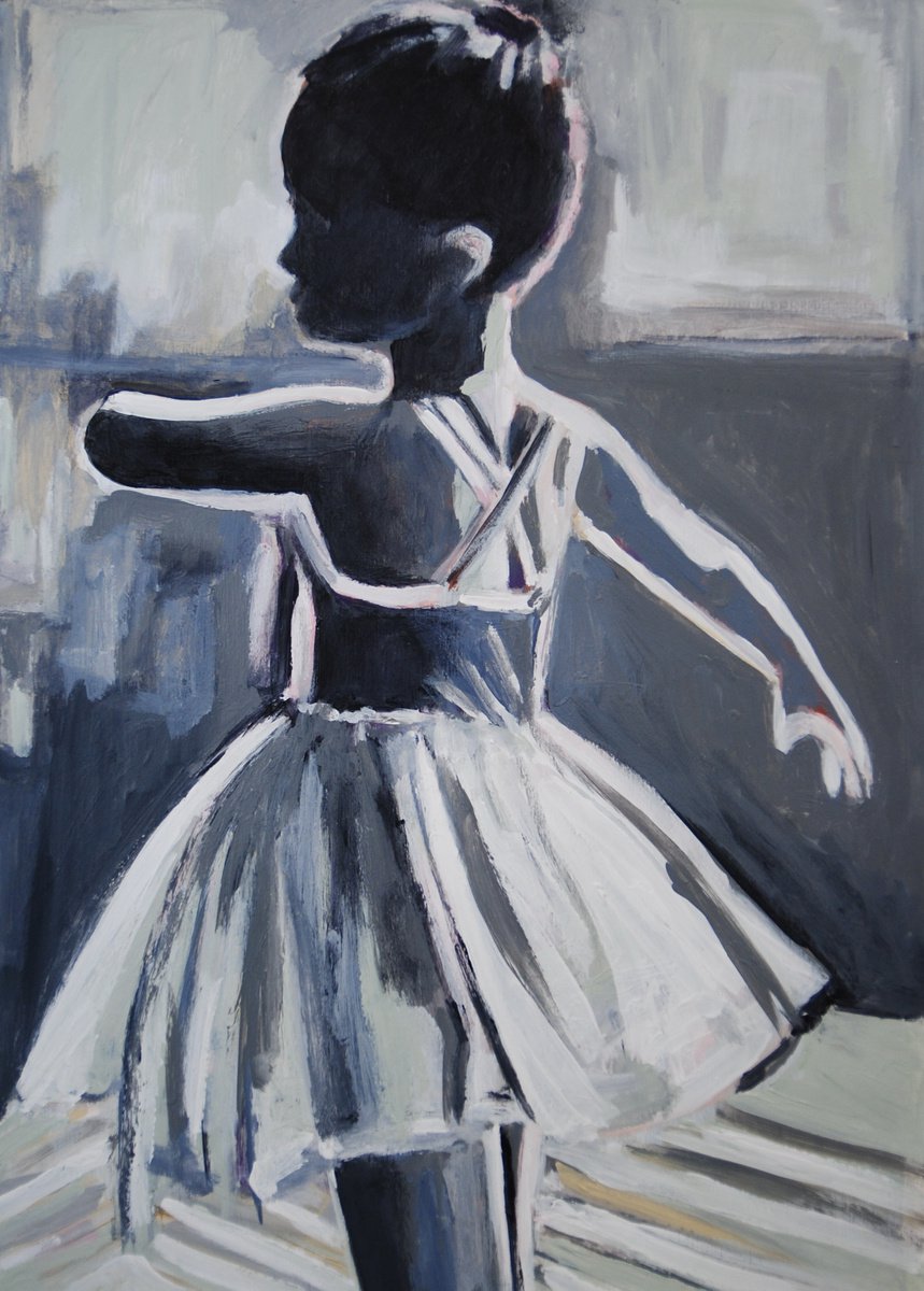 Organic Portrait Acrylic Painting By Alexandra Djokic, 14 X 20, Little Ballerina, Original Artwork