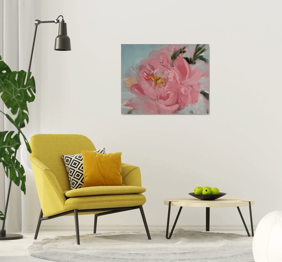 Oversized wall art original canvas oil painting pink peony artwork