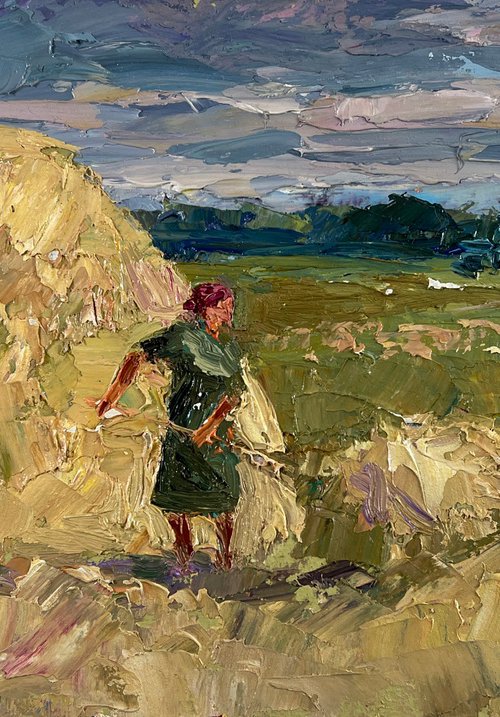 Working in the Field under a Blue Clear Sky by Boris Serdyuk