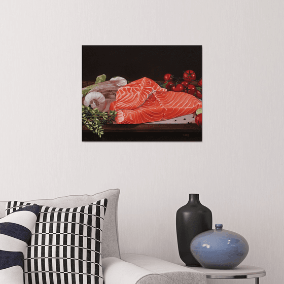 Raw salmon steaks still life