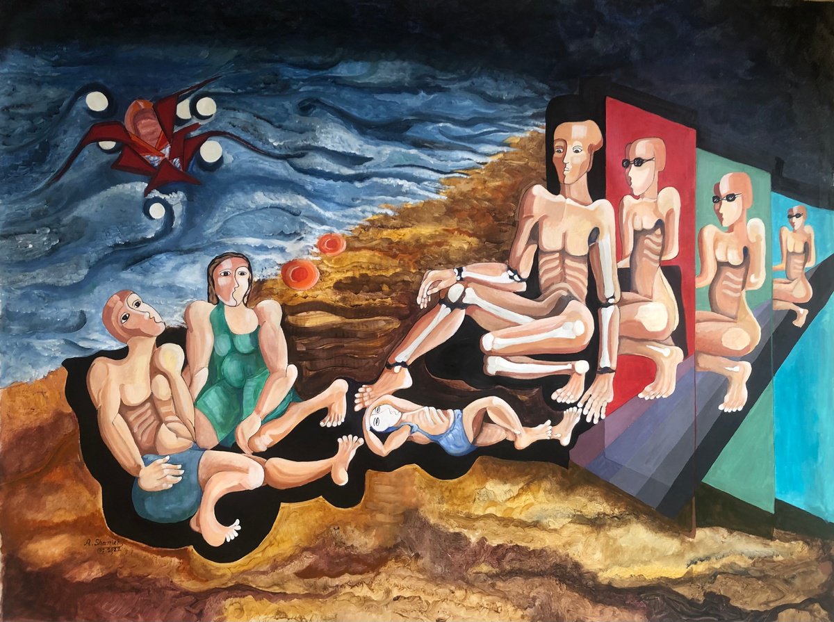 Expressive Portrait Acrylic Painting By Abdelrahman Shamieh, 63 X 49, Searching For Another Home, Original Artwork