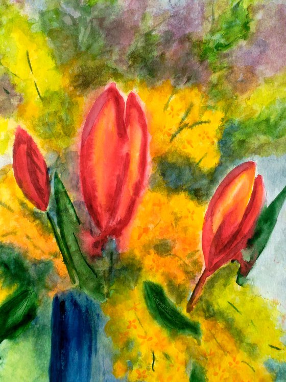 Tulips Mimosa Painting