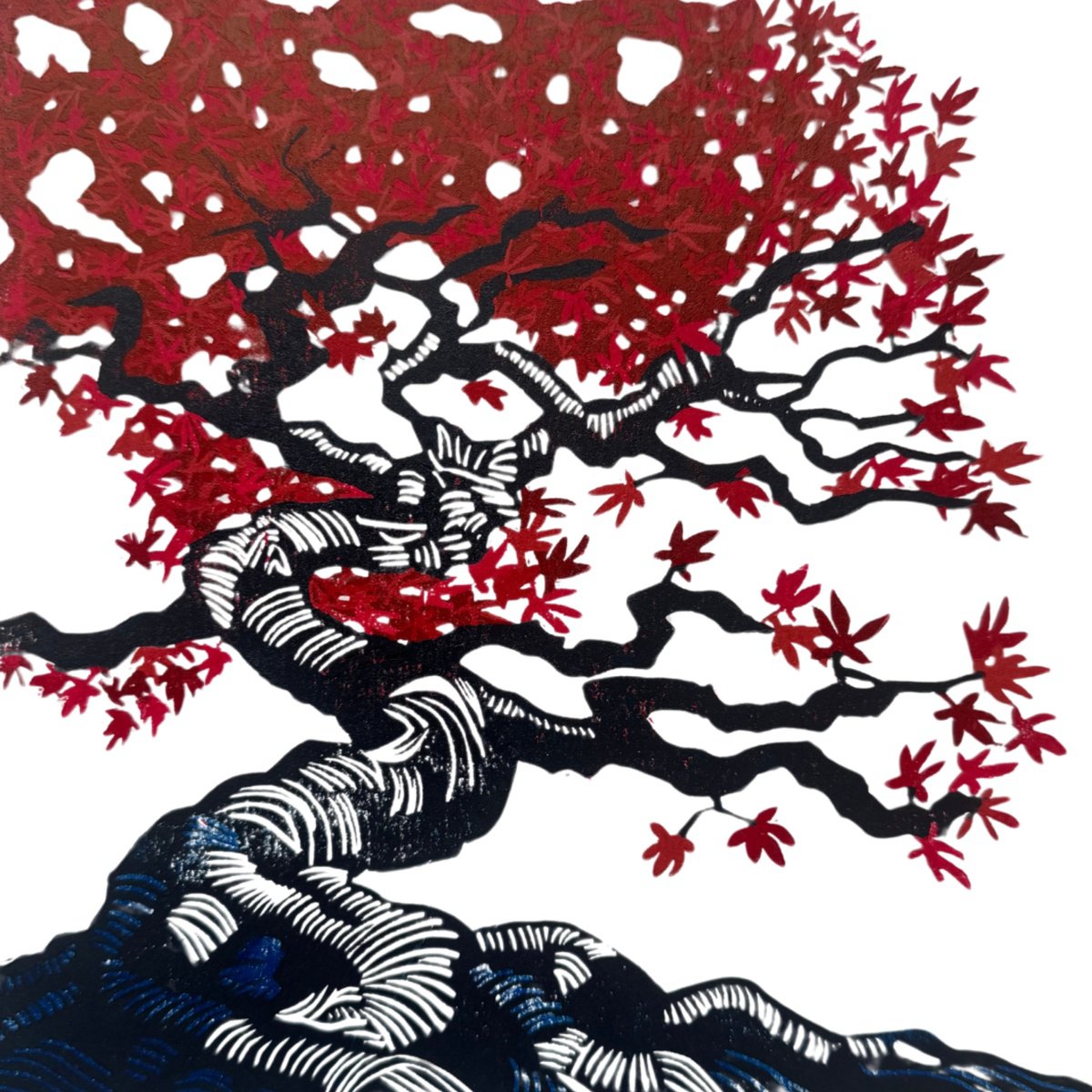 Impressionistic Botanical Linocut By Joanne Spencer, 8 X 8, Flame Tree, Original Artwork