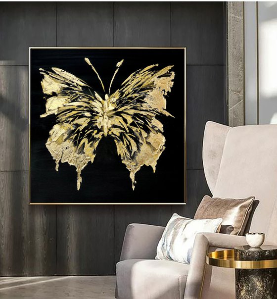 Gold and Black abstract butterfly. Black gold abstraction.