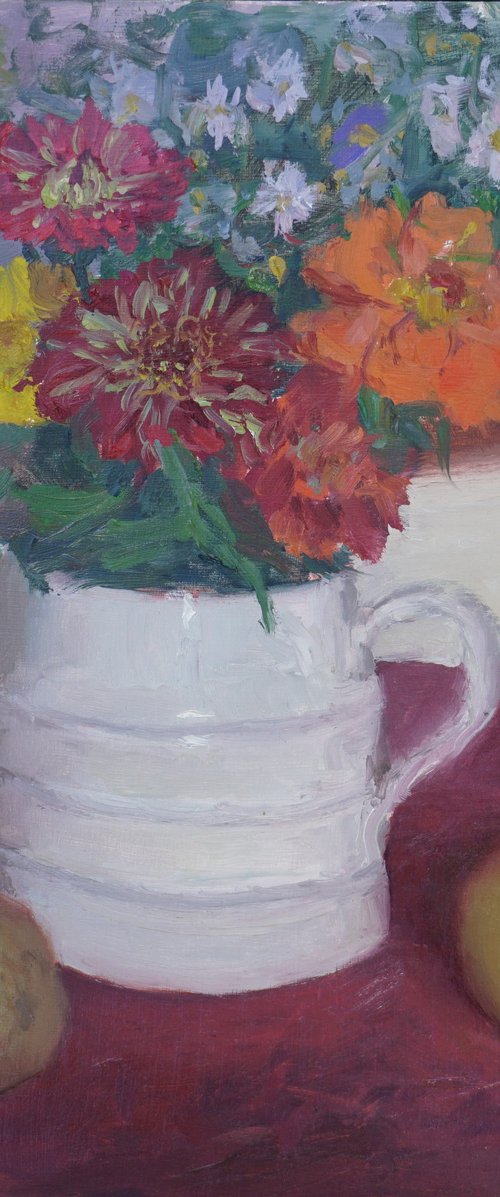 Still Life with Chrysanthemums, Daisies and Russets by Alex James Long