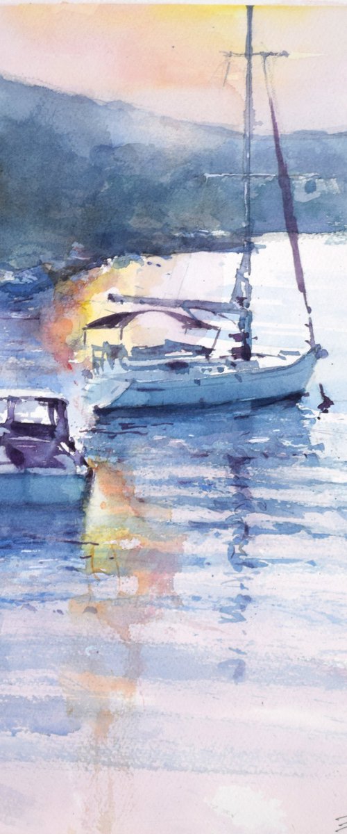 Adriatic scene with boats by Goran Žigolić Watercolors