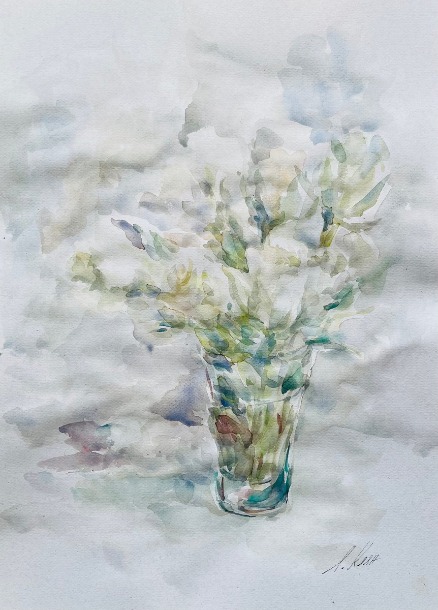 Impressionistic Still Life Watercolour By Elena Klyan, 12 X 16, Roses 30X40 Cm 2025, Original Artwork