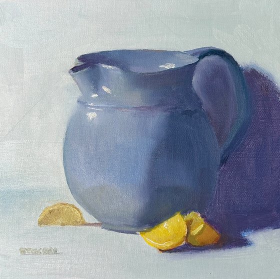 Blue Pitcher with Cut Lemons