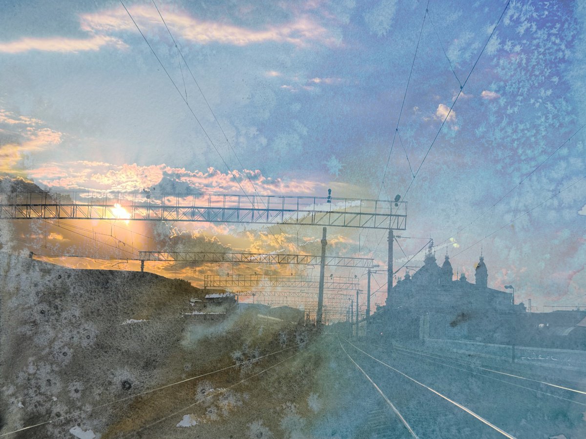 Abstract Cityscapes Giclee Print By Yuliia Sharapova, 20 X 15", Sunrise Caramel Sky Cityscape, Original Artwork