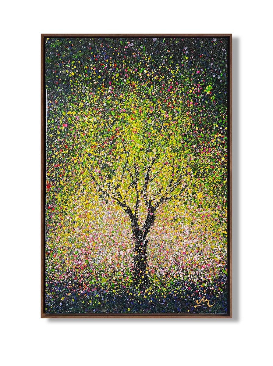 Impressionistic Landscape Acrylic Painting By Nadiia Antoniuk, 25 X 37", Tree Of Light - Framed, Original Artwork