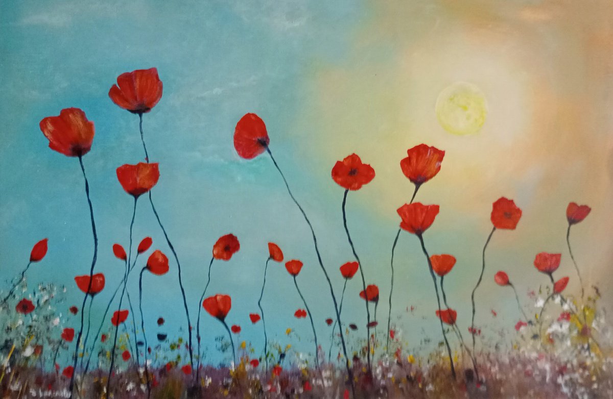 Impressionistic Botanical Acrylic Painting By James Lancaster, 30 X 20, Swaying In The Breeze, Original Artwork