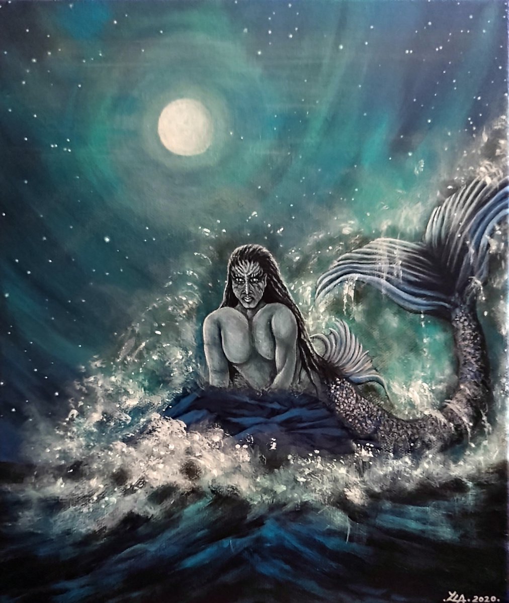 Portrait Acrylic Painting By Zoe Adams, 10 X 12", The Merman., Original Artwork