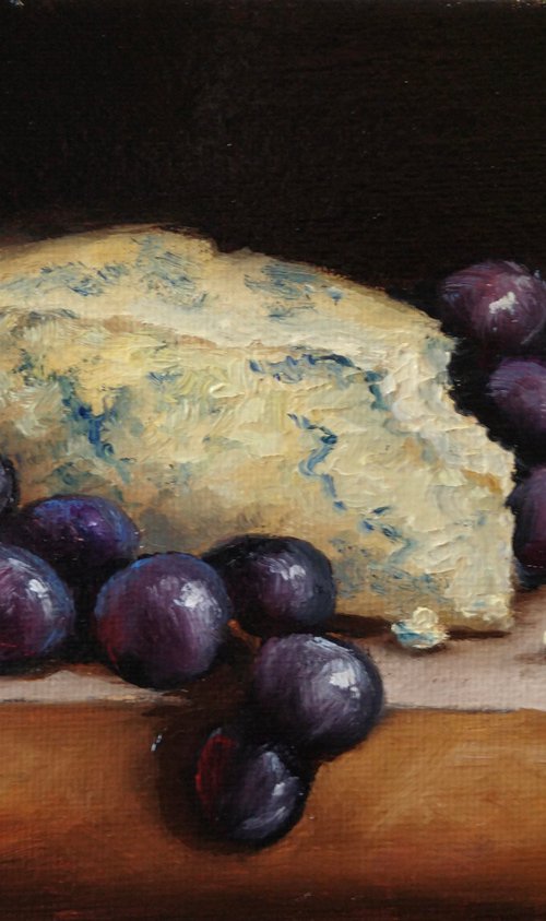 Blue Stilton Cheese with grapes by Jane Palmer Art