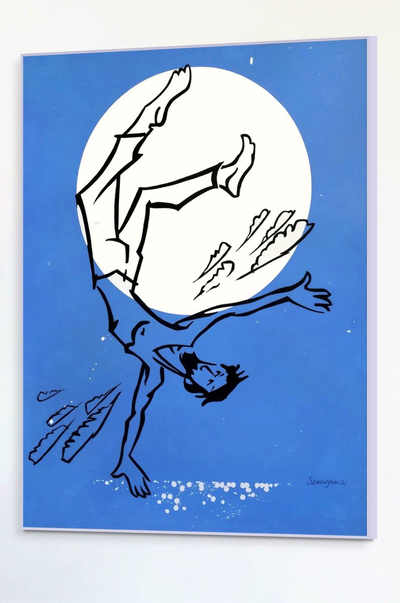 Abstract Portrait Acrylic Painting By Evgen Semenyuk, 35 X 47, Dancing Icarus, Original Artwork