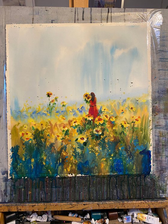 Sold Watercolor “Sun flowers” perfect gift