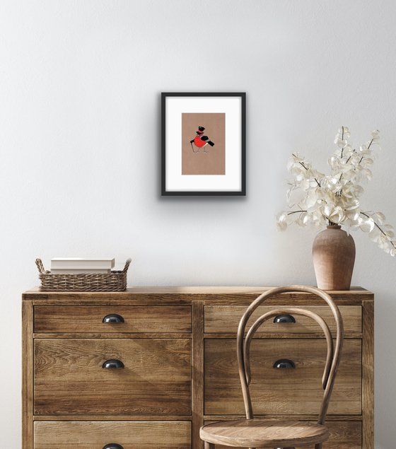 Bird portrait of a bullfinch in a gentleman's outfit - Gift idea for bird lover.