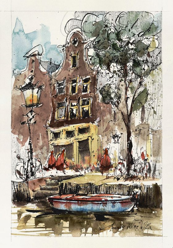 Amsterdam, ink and watercolor.