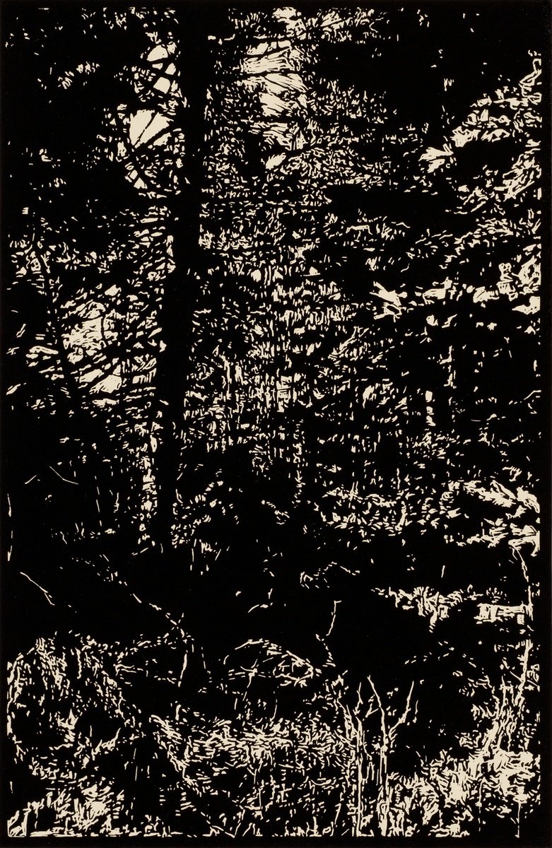 Expressive Landscape Linocut By David Conn, 15 X 22, Last Passage To Deer Island, Original Artwork