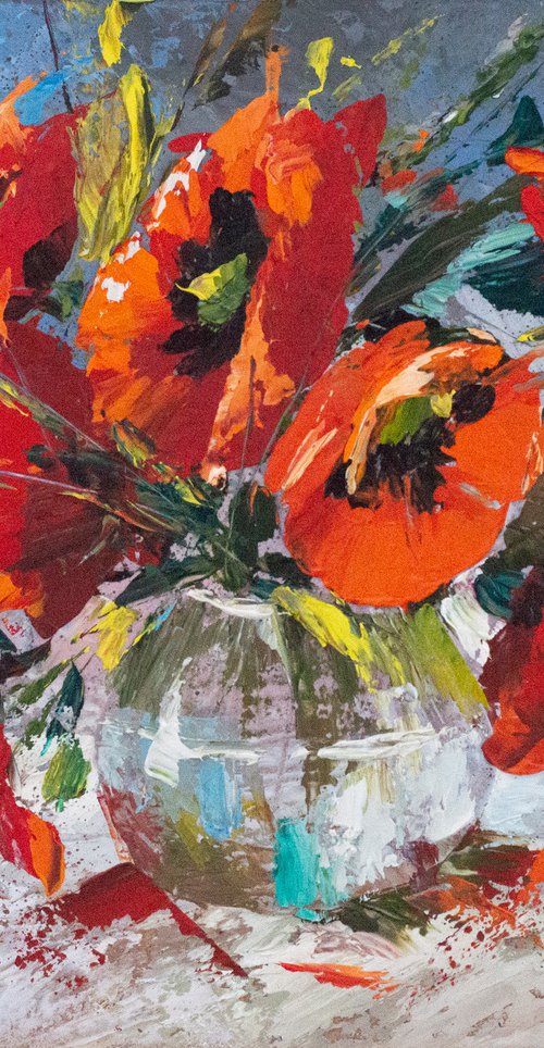 "THE POPPIES IN GLASS VASE" by Tetiana Tiplova