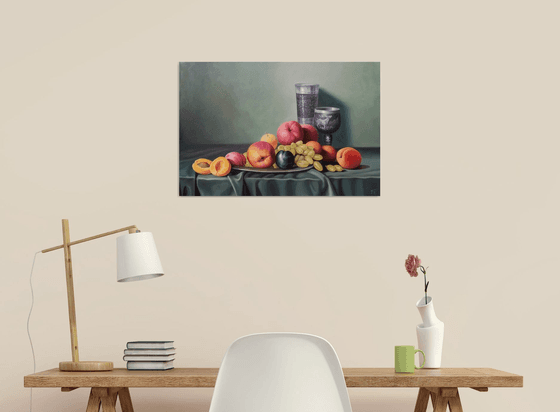 Still life with fruits-1 (40x60cm, oil painting, ready to hang)