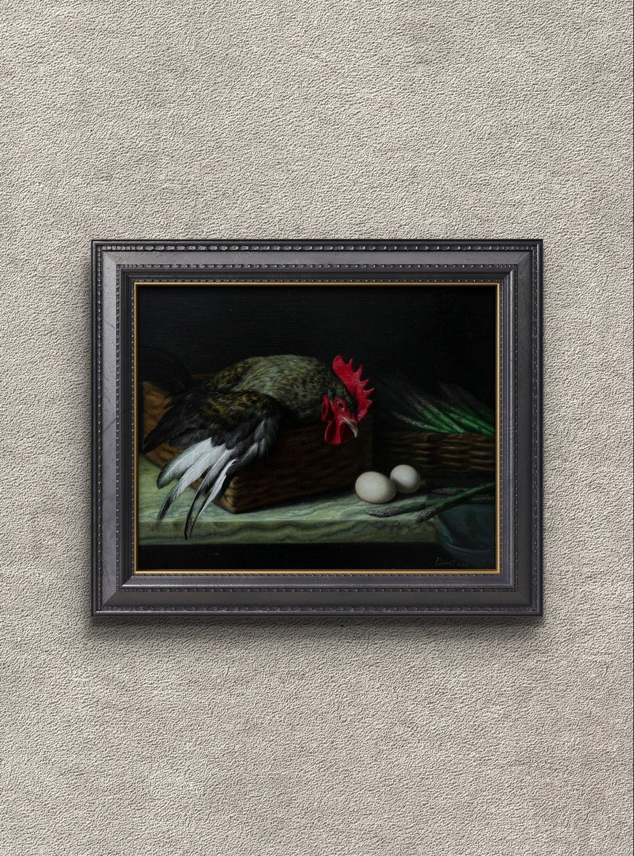 Photorealistic Still Life Oil Painting By Davit Davtyan, 20 X 16, Golden Rooster, Original Artwork