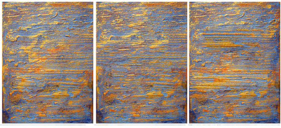 - Colours of the Divine - metallic gold edition three piece extra large triptych 3 panel wall art painting big canvas wall abstract canvas impasto modern 48 x 20"