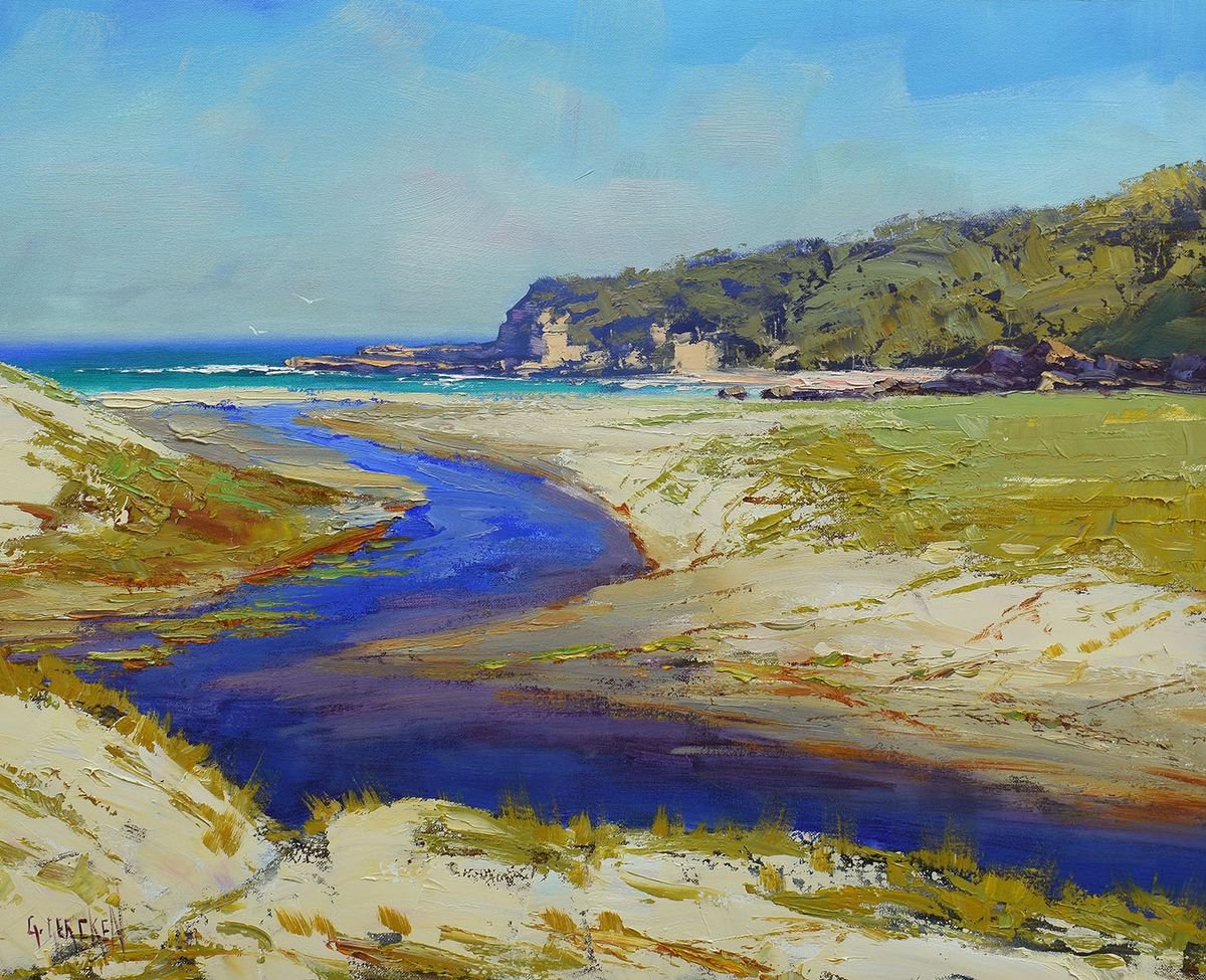 Coastal headland inlet shoreline beach painting by Graham Gercken