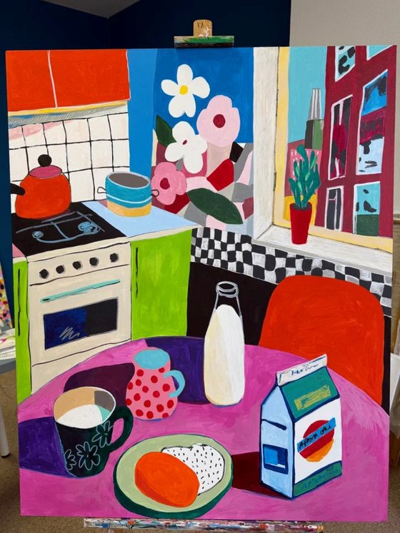 Morning Milk Carton in Floral Kitchen