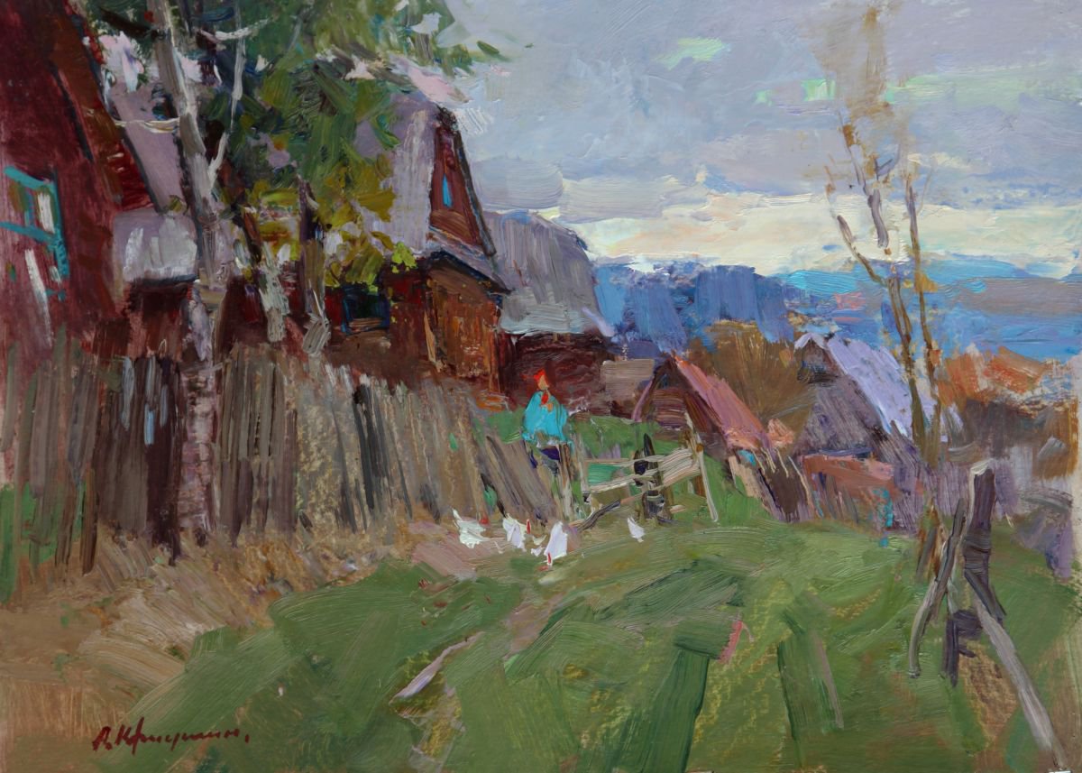 Impressionistic Landscape Oil Painting By Aleksandr Kryushyn, 20 X 14, Village Story, Original Artwork